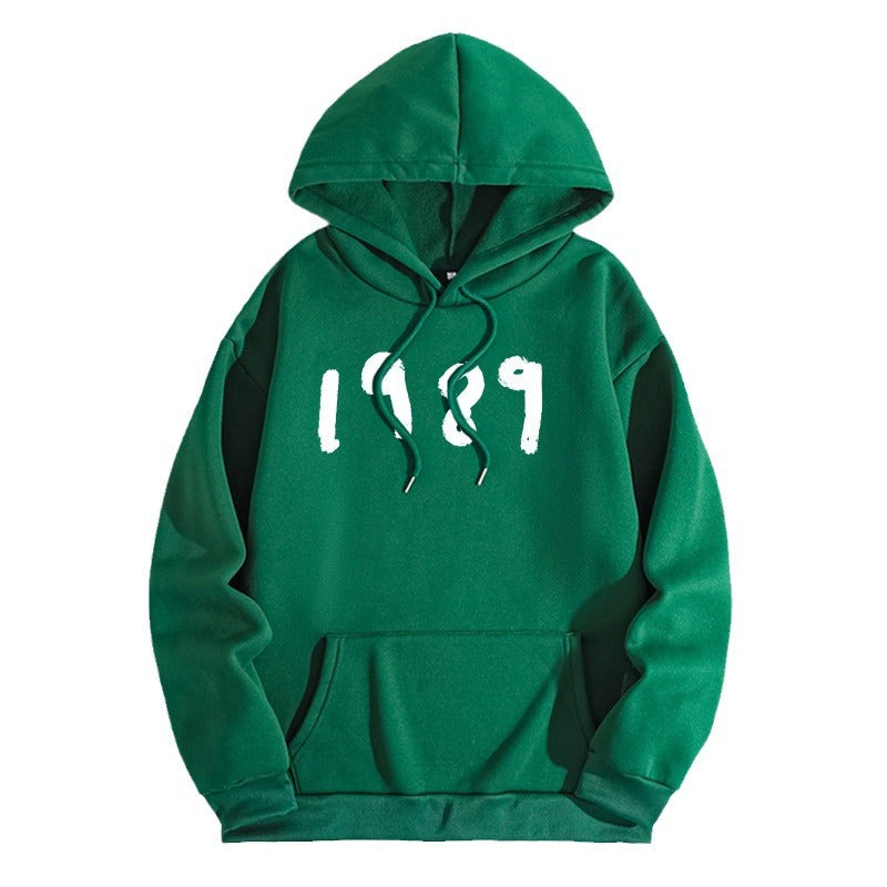 Printed hooded back collar with fleece hoodie for women