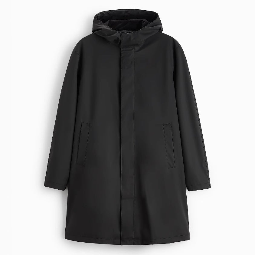 Men's Faux Leather Coated Parka Hooded Windbreaker Coat
