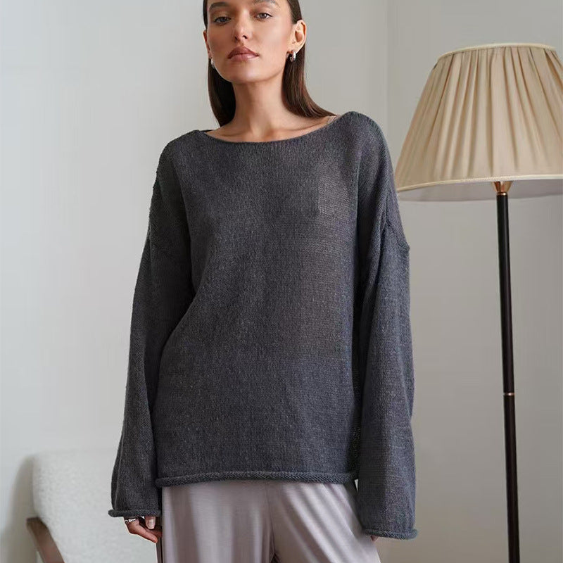 Round neck flared sleeve knitted top